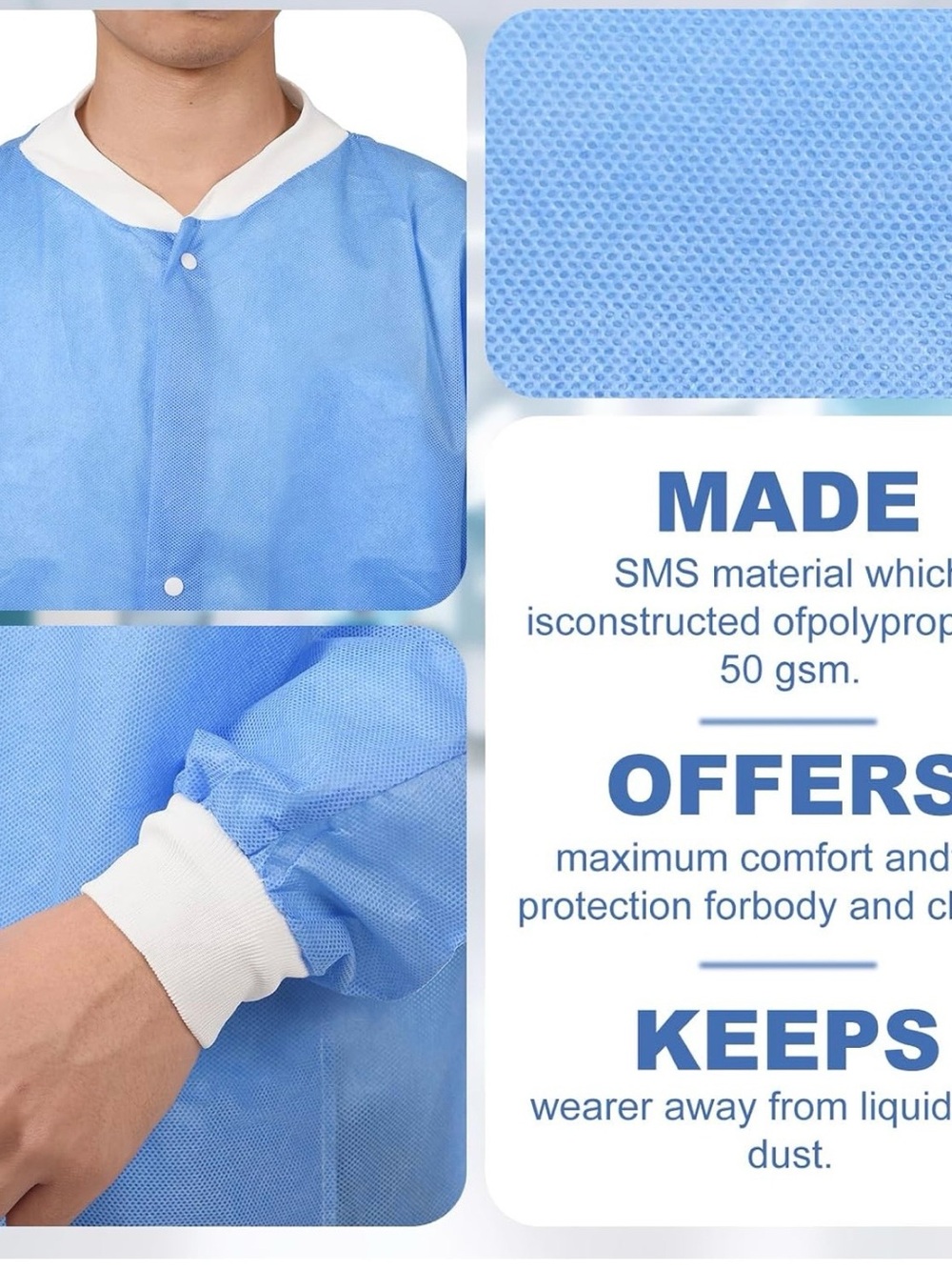 Blue Disposable Lab Coat - Small - Picture 4 of 5